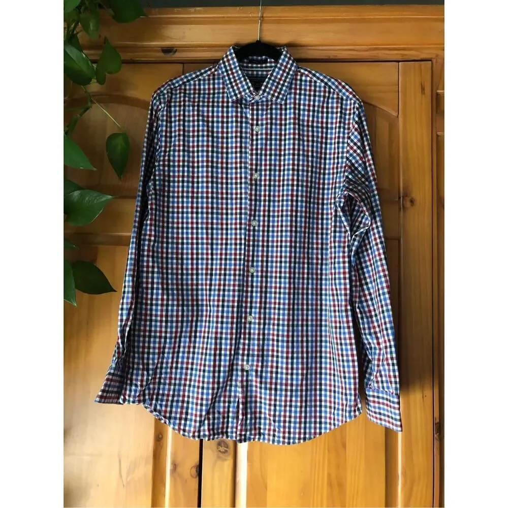 BANANA REPUBLIC 120s SUPIMA COTTON Plaid Multi Button up Shirt SZ M